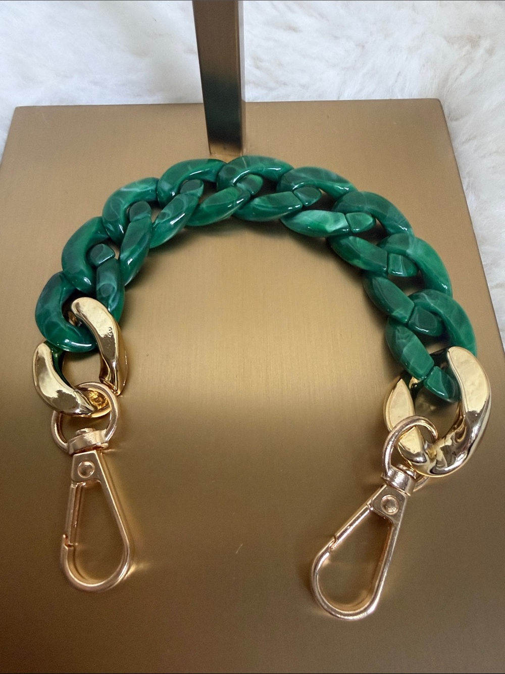 Green Marble-like Chain Strap with Gold Hardware - Women Accessories